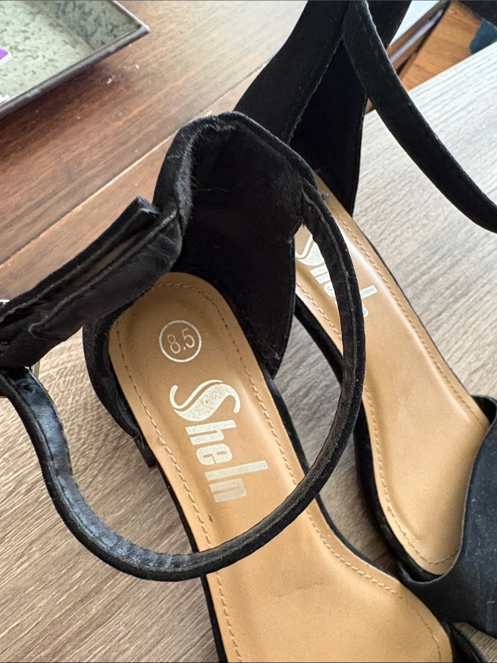 SHEIN Black Suede Ankle-Strap Block Heels